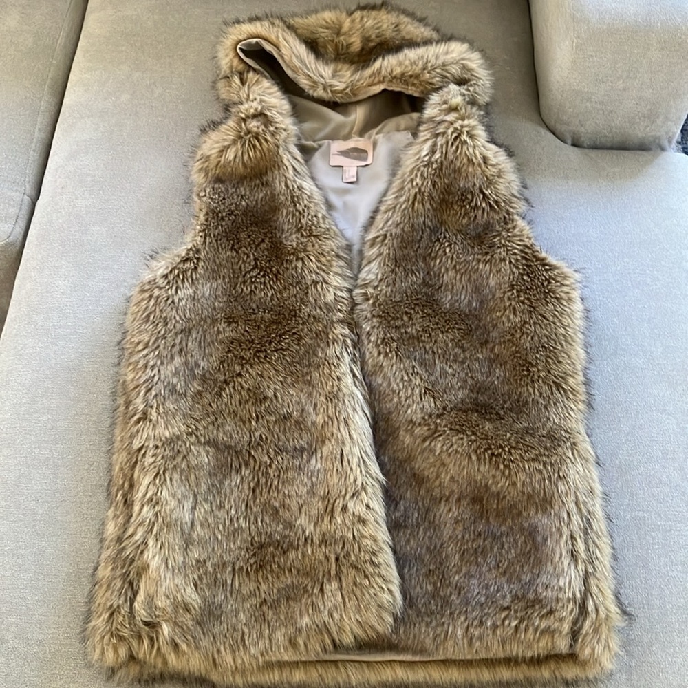 Forever 21 Large Faux Fur Vest with Hood - Picture 3 of 9